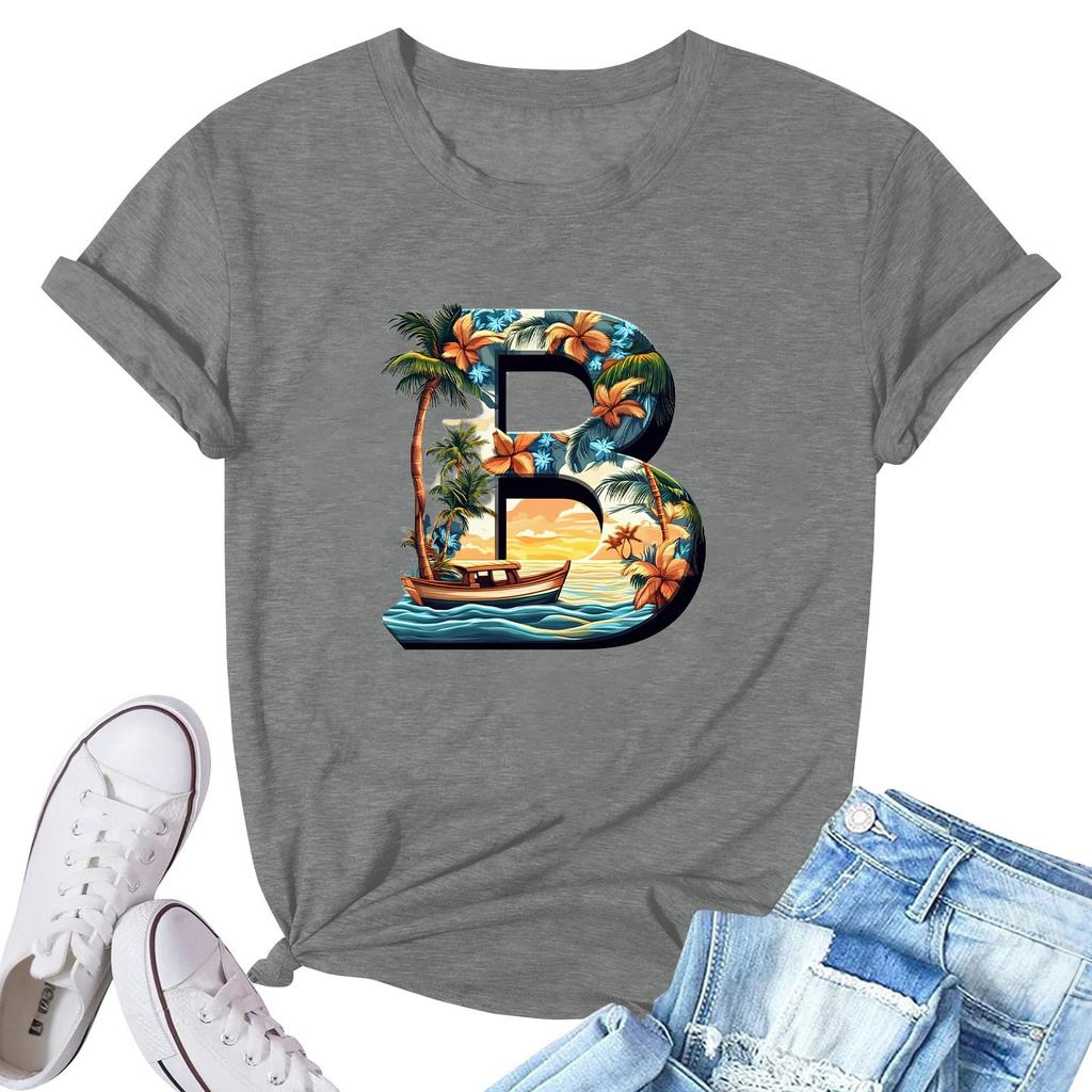 Women's Fashion Printed Casual Pleated Round Short Sleeve T-Shirt Top