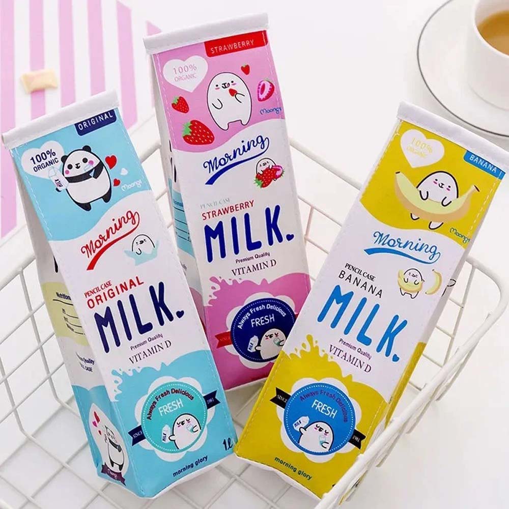 1PC Creative Cute Milk Carton Pen Bag, Large Capacity Stationery Storage Box, Suitable for Pens, Rulers, Cosmetics