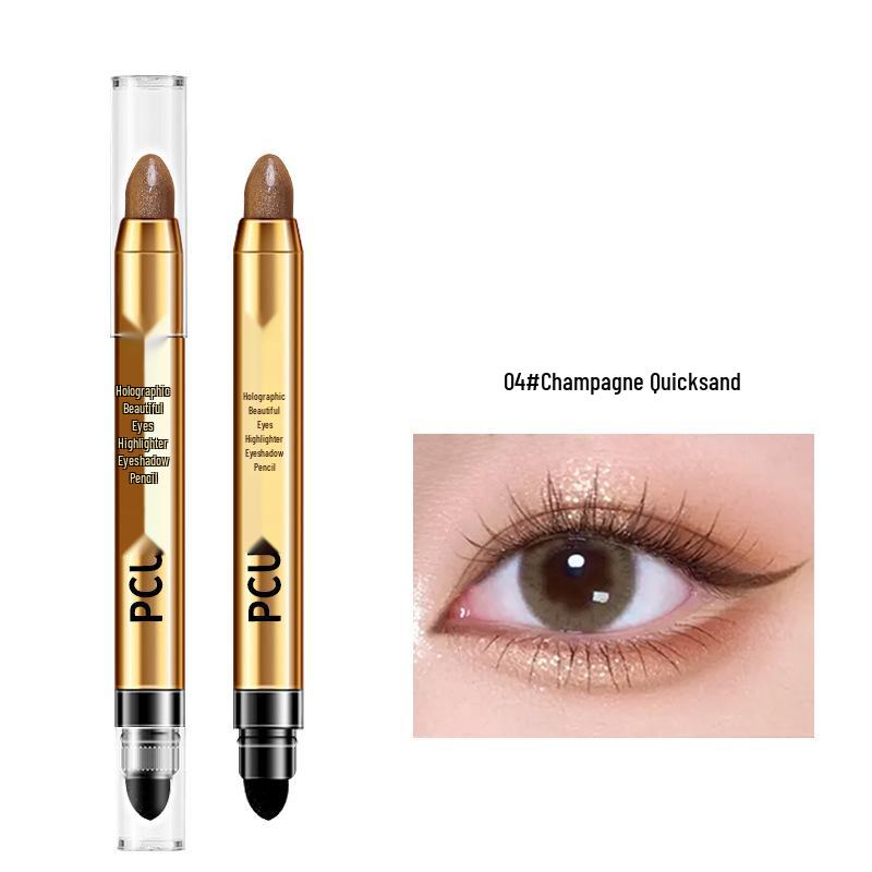 PCU Двусторонний карандаш-подводка для глаз и тени для век с высоким сиянием - Коричневый молочный чай, Ленивый бриллиант, Осветляющая формула в одно касание