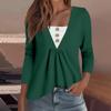 Women's Fashion Casual Long Sleeve Shirt Solid Color Button V Neck Up Tops