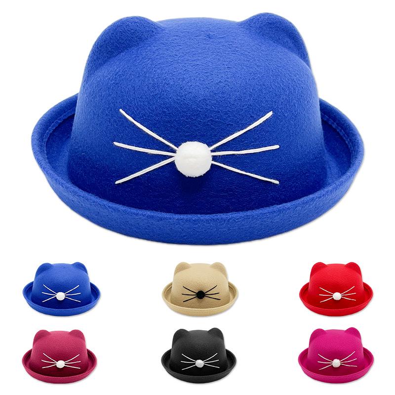 Autumn/Winter Kids' Cute Cat Ears Fedora: Korean/British Style Sunshade Wool Felt Fisherman Hat for Boys and Girls.