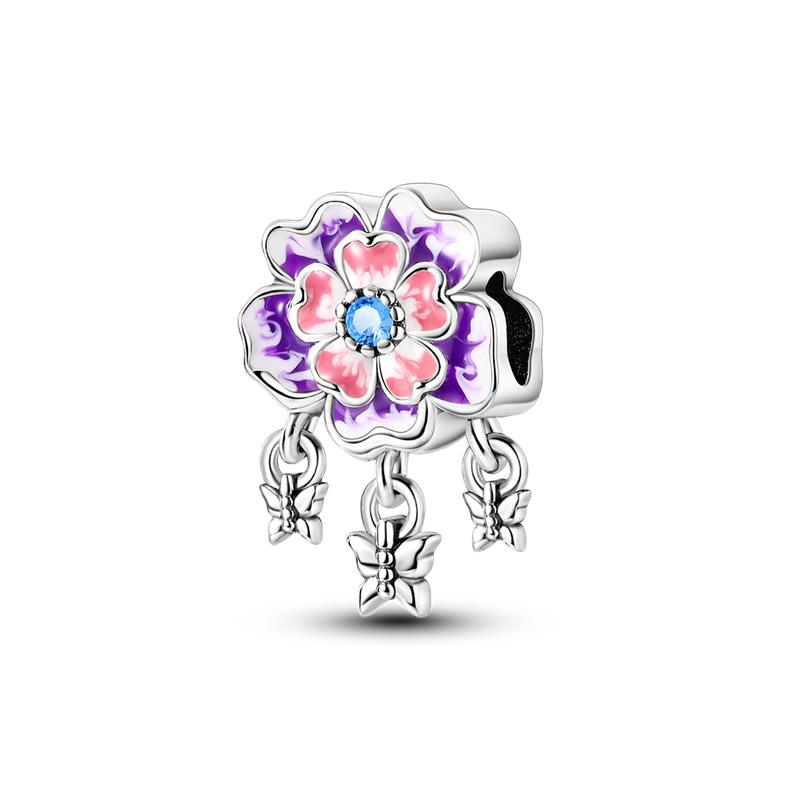 Подходит для браслета Pan Original, медь, разноцветные цветы, драгоценный камень, бабочка, весенний шарм-бусины, изысканные DIY украшения