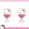 Серьги-гвоздики SANRIO Hello Kitty и Heart, официально покрытые эмалью и серебряным покрытием с розовыми кристаллами, лицензированные для женщин, кристаллы, латунь,