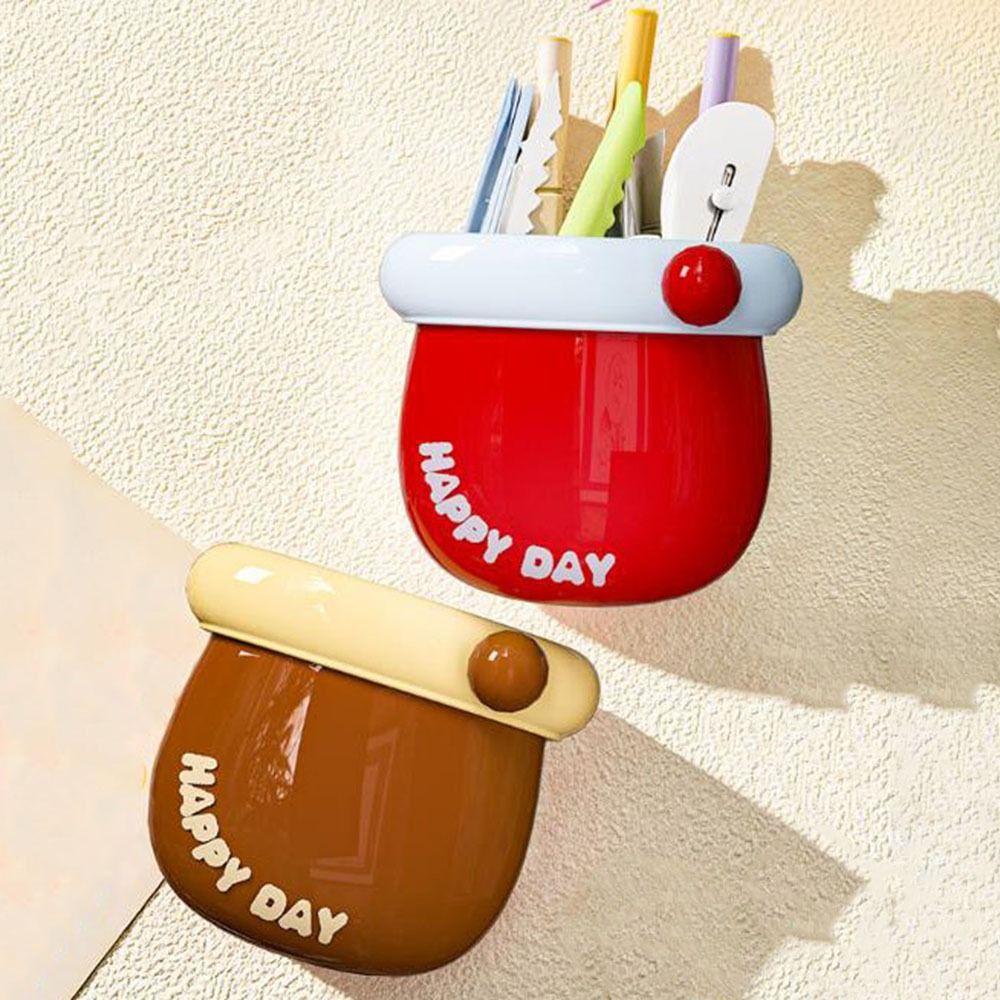Магнитный органайзер без сверления, пластиковый держатель для ручек, милый контейнер для хранения на холодильник, кухня