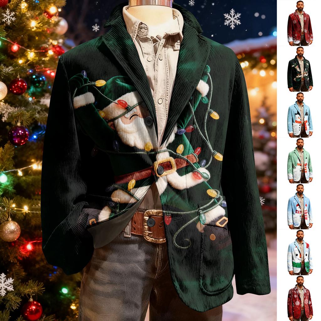 Мужской уродливый рождественский вельветовый теплый карманный пиджак-кардиган, мужской повседневный костюм