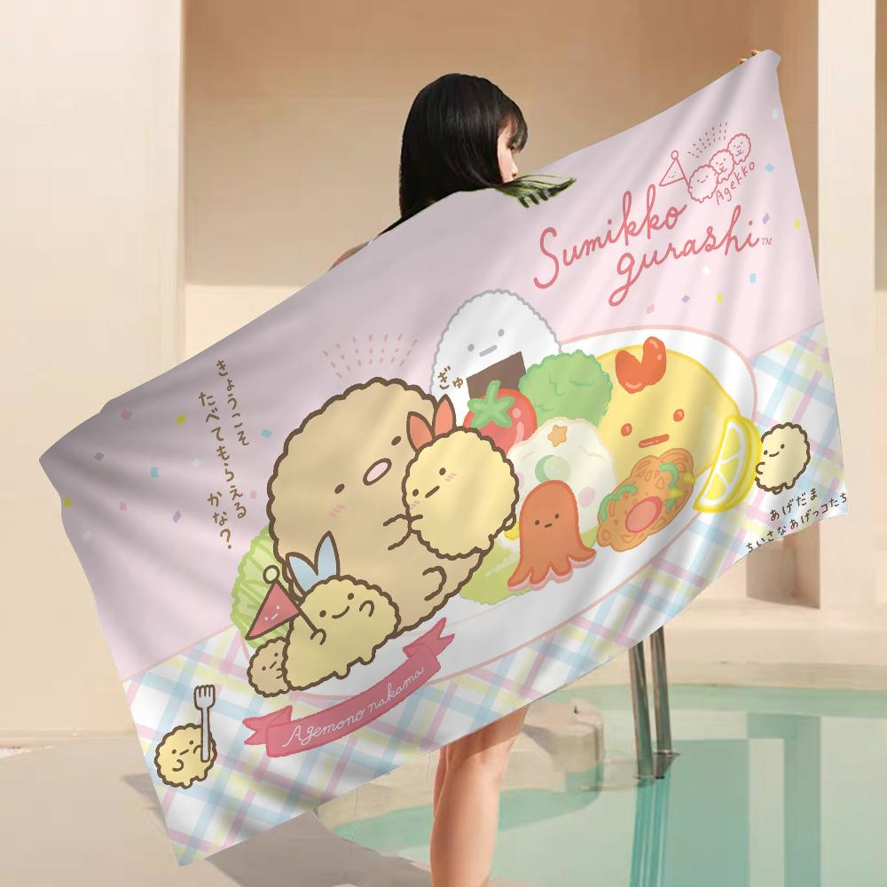Полотенце для пляжа Sumikko Gurashi Мультяшное Милое Летнее Большое для Детей Ванной Бассейна Пляжное Полотенце Микрофибра Впитывающее для Плавания Путешествий