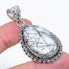 Black Rutile Gemstone Handmade 925 Sterling Silver Jewelry Pendant 2.05" SU-10733