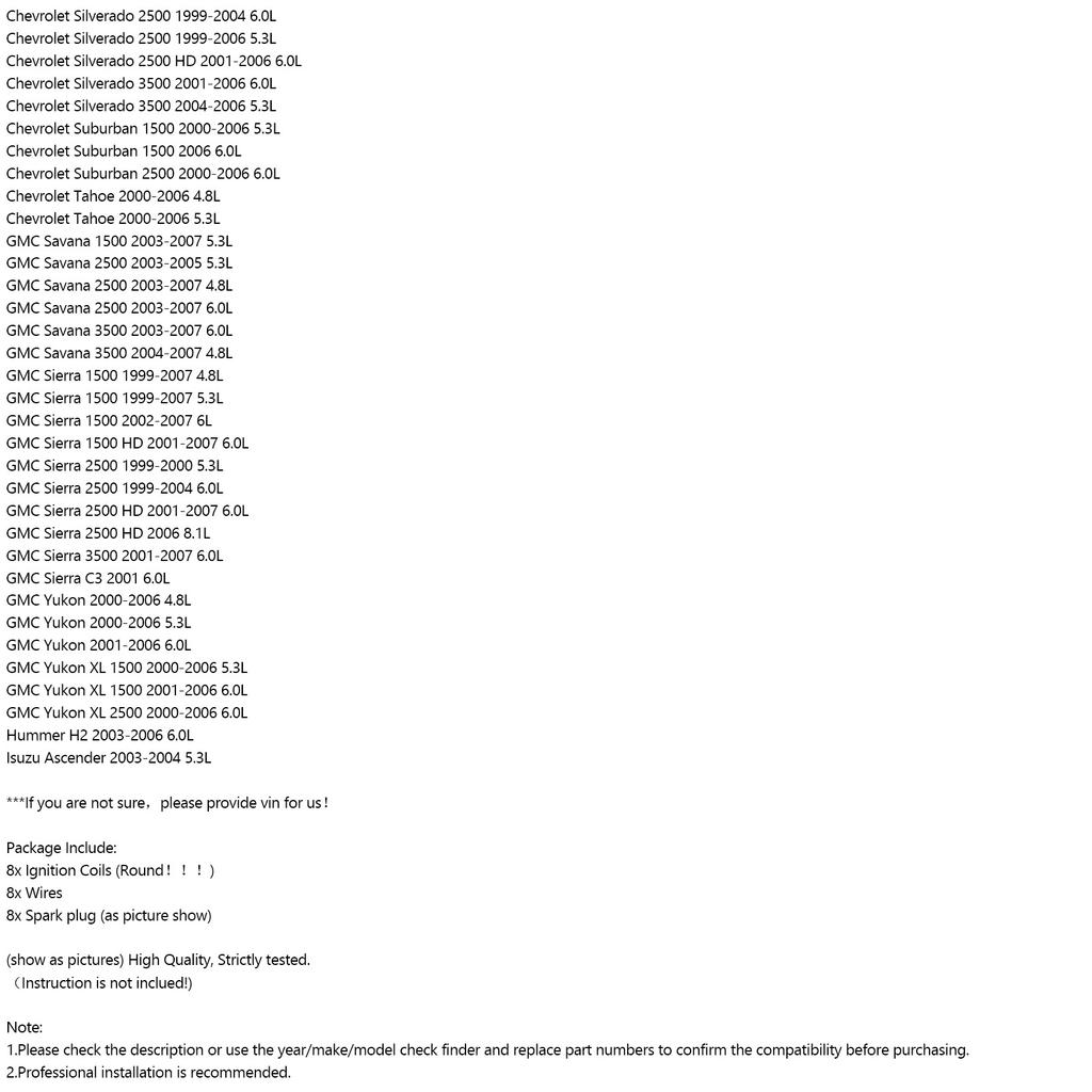 8 шт. катушка зажигания + свеча зажигания + комплект проводов UF262 для Chevy Silverado 1500 2500 GMC