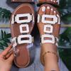 Fashion Flat Casual Beach Shoes Comfortable Footwear with Metal Decoration Fashion Women Shoes2025 Round Headed Leather Ladies' Sandals