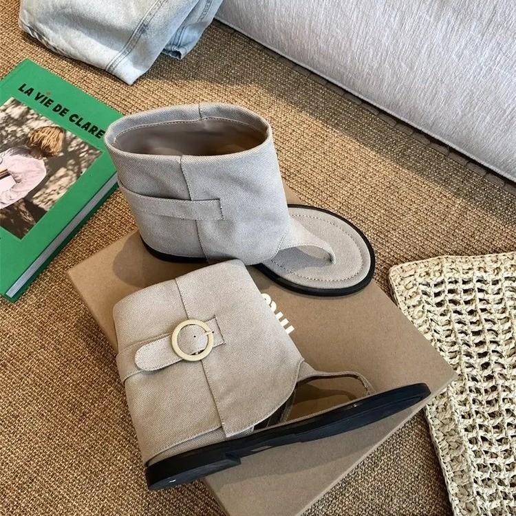 Женские туфли на плоской подошве, классные ботинки, сандалии, дизайнерские повседневные сандалии с застежкой-молнией, новинка лета 2024 года, женские модные ковбойские сапоги в стиле вестерн, Zapatillas