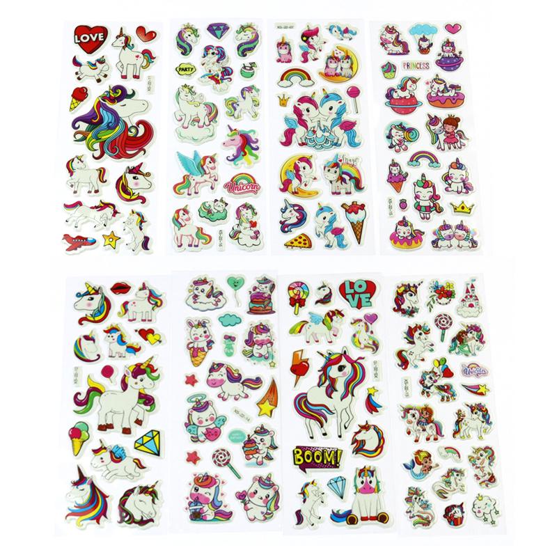 10 Sheets/Set Kawaii Unicorn Stickers for Children Cartoon 3D Bubble PVC Sticker Scrapbook Notebook Decoration