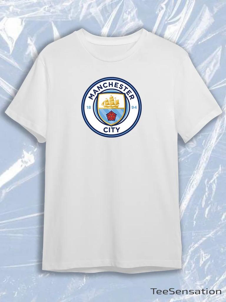 Белая футболка TeeSensation с круглым логотипом Manchester City FC, с круглым вырезом и коротким рукавом