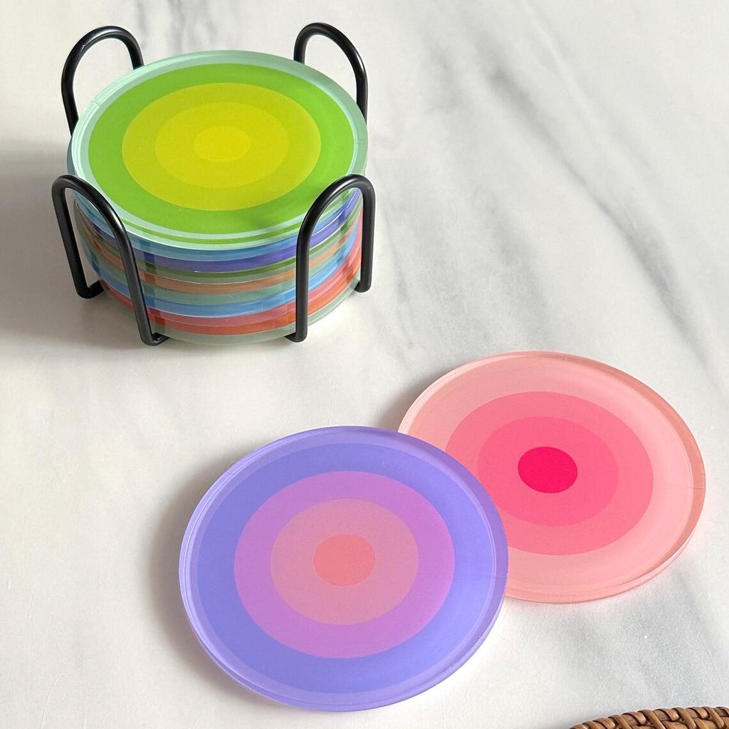 5pcs Acrylic Anti Slip Coaster Porta Vasostable Mat Cup Holders Gradient Color Cocinas Accesorios Kitchen Drink Coasters