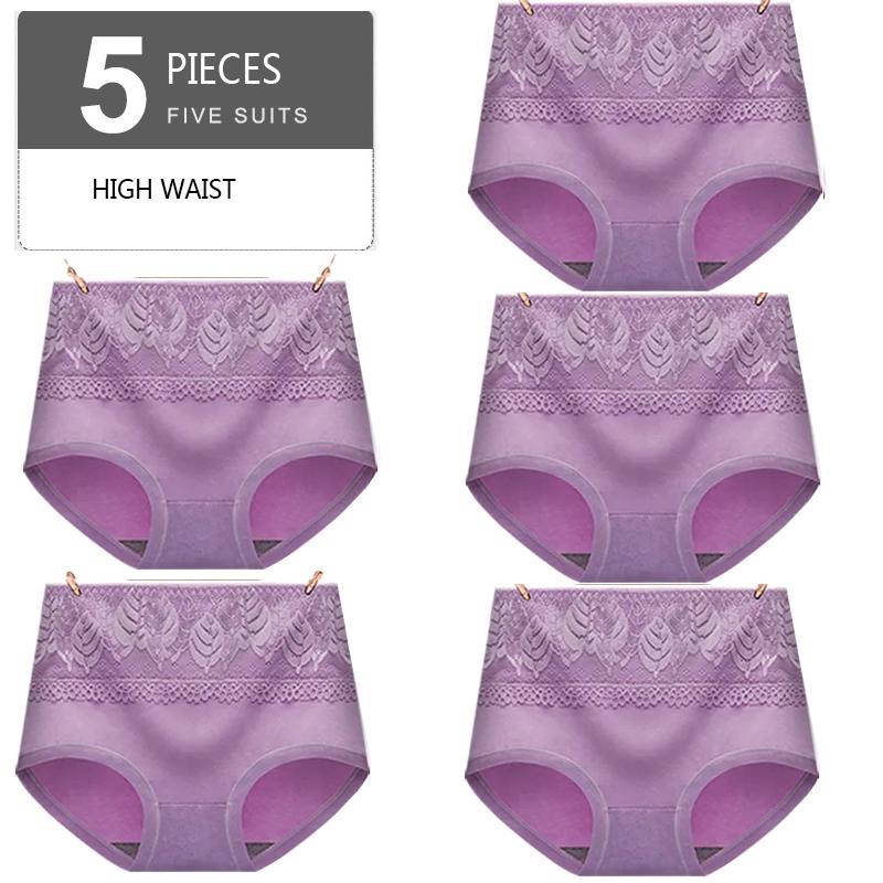 5Pcs High Waist Panties Cotton Breathable Women's Underwear Ladies Underpants Size M-XXL