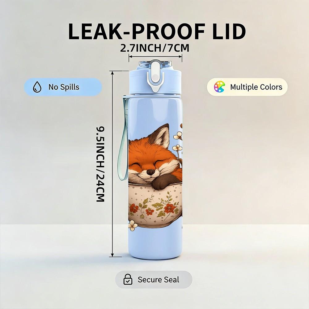 1PC Fox Teacup Autumn Print 750ml Color Plastic Sports Water Bottle Leakproof Flip Straw Lid Suitable for Sports Office Home Use