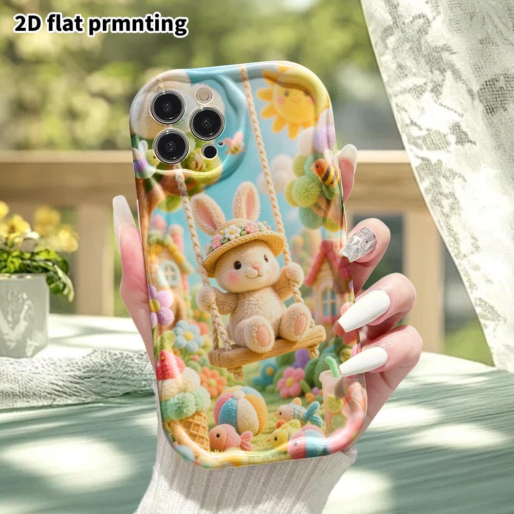 Phone case: 2D flat design suitable for iPhone 18 17 16 15 14 13 Pro protective case, swinging bunny, perfect Christmas and Halloween holiday gift