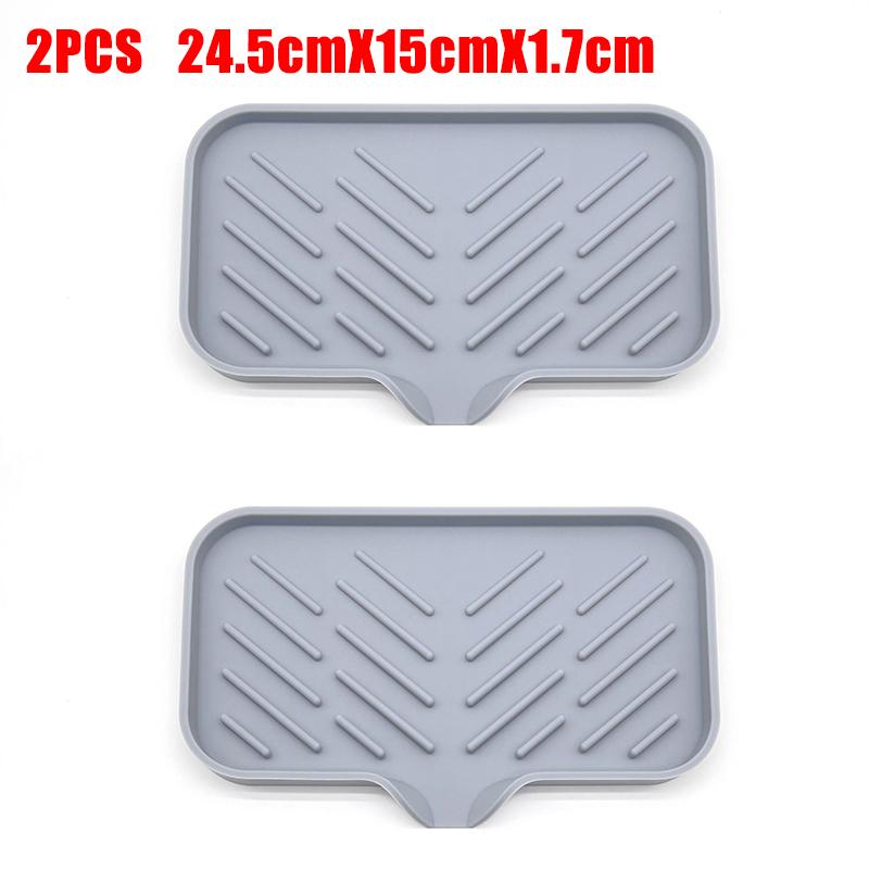 1/2pcs Kitchen Sink Silicone Tray With Drain Soap Sponge Storage Holder Countertop Sink Scrubber Brush Soap Storage Rack