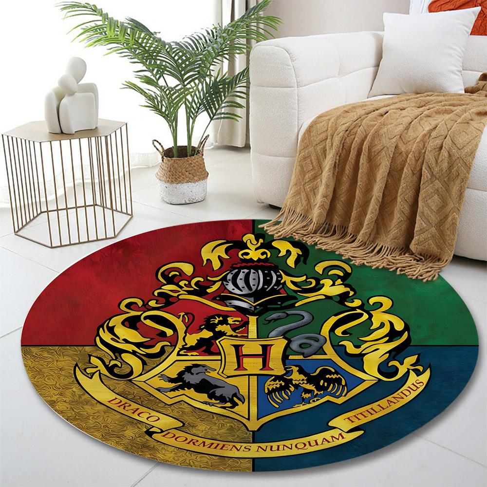 Hogwarts House Crest Circular Design Print round rug, living room, bedroom, playroom carpet, non slip floor mat, gift