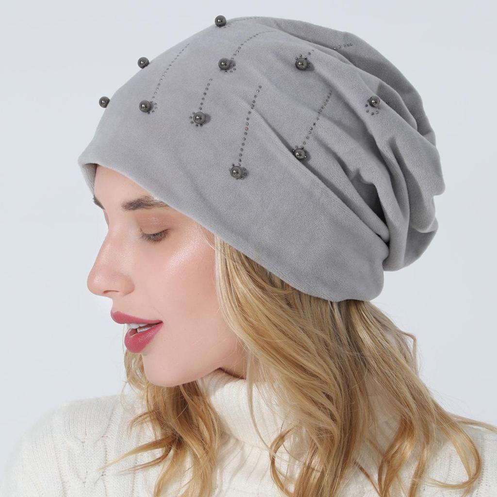 Осенне-зимний женский пуловер с бусинами, универсальная двухслойная замшевая теплая лунная шляпа