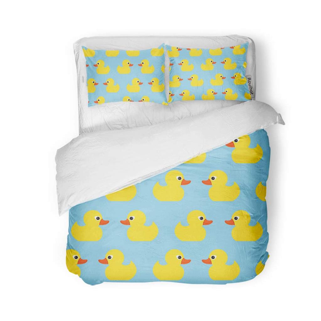 Cartoon Yellow Duck King Queen Duvet Cover Farm Lovely Animal Bedding Set Blue Bubble Quilt Cover Soft Polyester Comforter Cover
