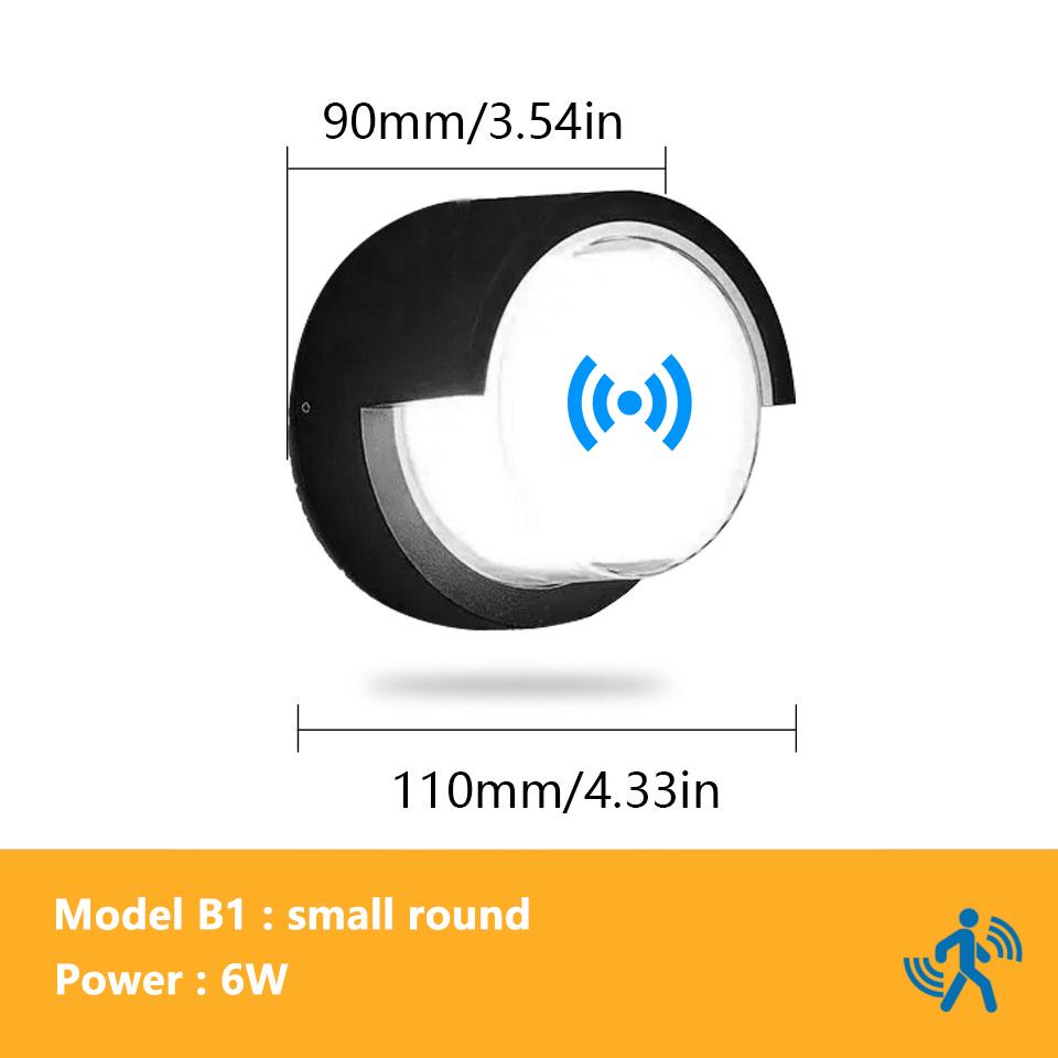 6 Вт 12 Вт Водонепроницаемый светодиодный настенный светильник IP66 для внутреннего и наружного использования, с радарным датчиком движения, для крыльца, домашний бра, декоративное освещение