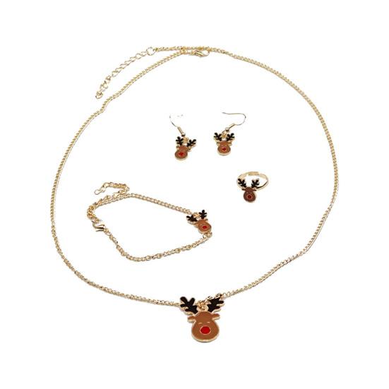 4 шт./компл. кулон в виде лося, яркое цветное ожерелье, серьги, кольцо, браслет, набор, сплав, красная рождественская шляпа, подвеска в виде луны, комплект ювелирных изделий, аксессуары для ювелирных изделий