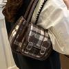 Autumn Woolen Plaid Bag Women'S Retro Niche Underarm Bag High-End Single Shoulder Portable Saddle Bag