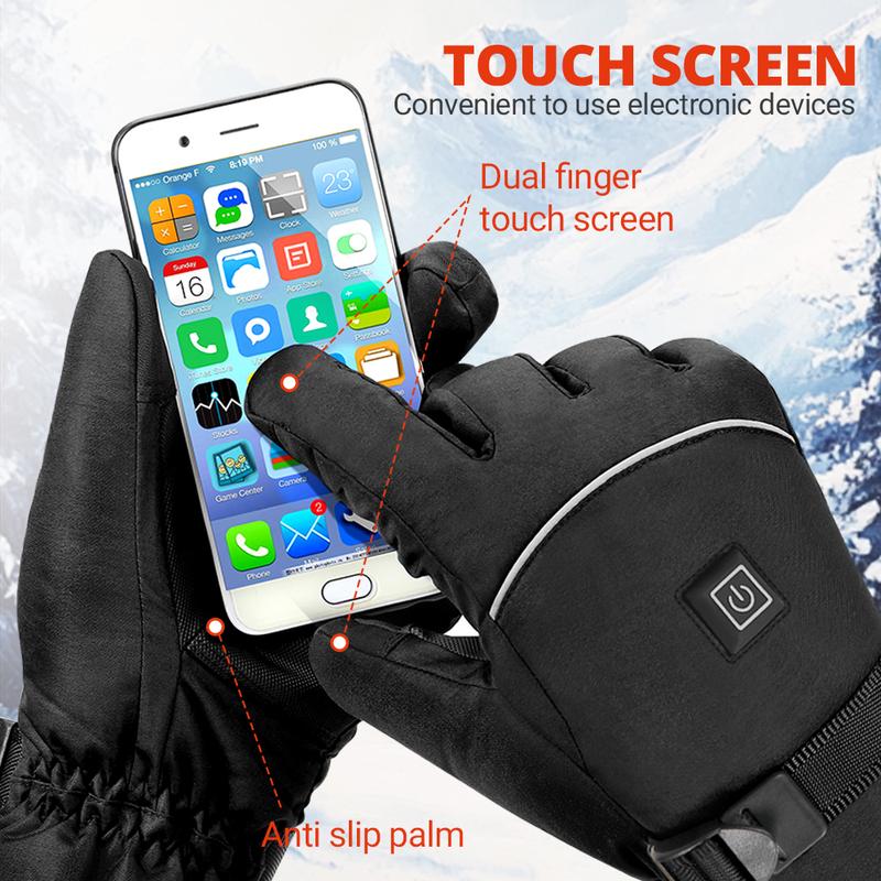 Rechargeable Electric Heated Gloves Waterproof Women Men Touch Screen Thermal Motorcycle Gloves Heated Motorbike Skiing Riding
