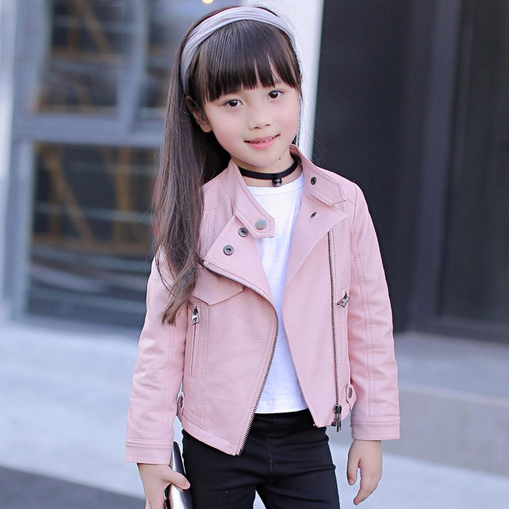Детская однотонная верхняя одежда с длинными рукавами для маленьких девочек и мальчиков, кожаное пальто, короткая куртка, одежда