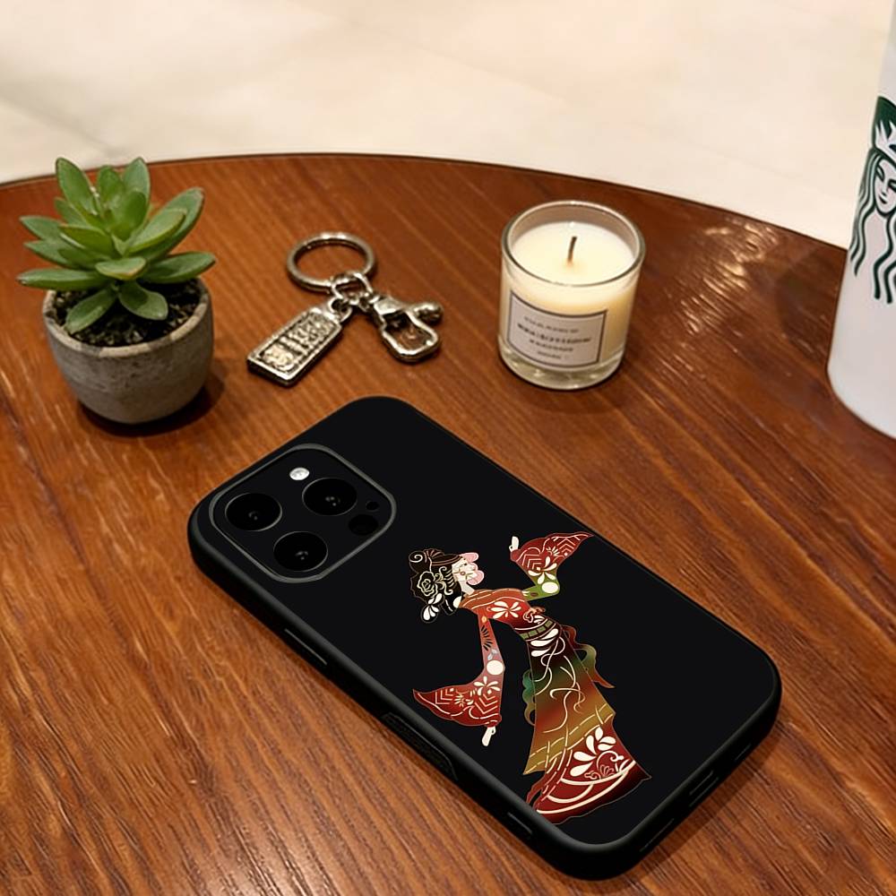 Chinese Shadow Puppetry Phone Case Soft Silicone black For IPhone 17 16 15 14 13 12 11 X XR Plus Pro Max Plus