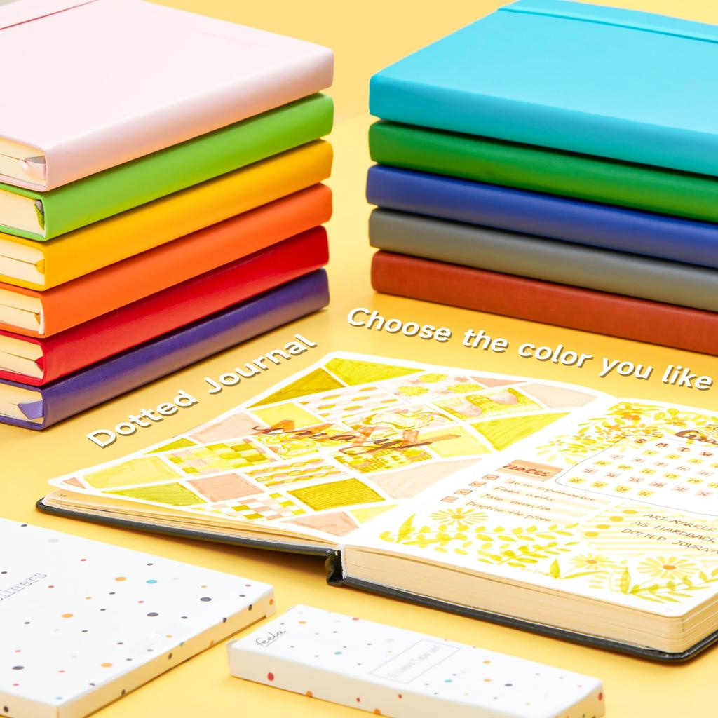 Feela Bullet Journal Notebook, Synthetic Leather, A5 Size, Dot Grid, Pen Included (Orange)