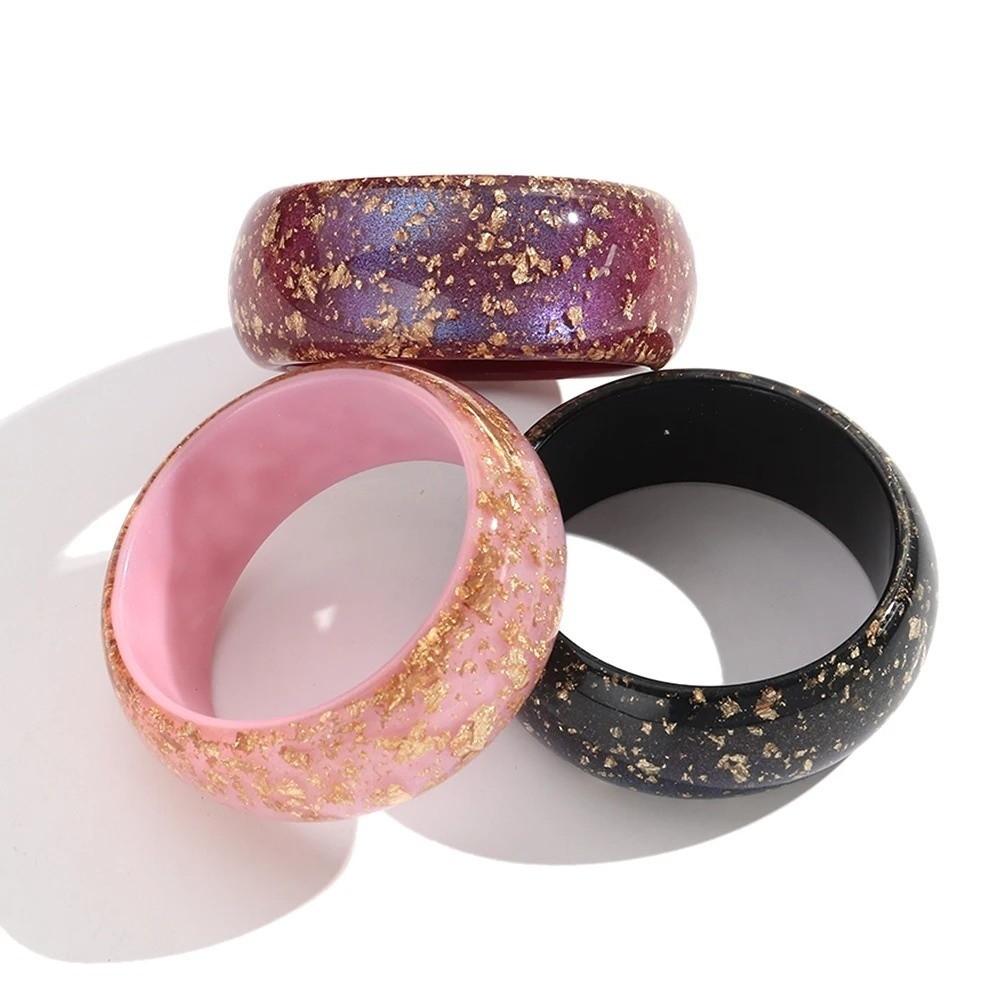 Gold Foil Round Bangles Glitter Resin Bangles Trendy Wide Bangles for Women