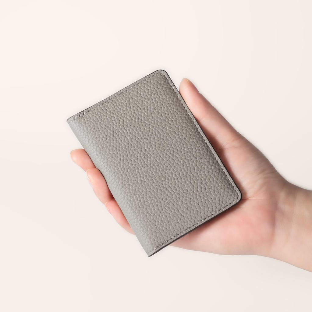 COGURE Card Case Genuine Leather Shrink Calf Leather Thin Bifold Unisex Gift Box Included Window Pocket [COGURE] Greige+Pink