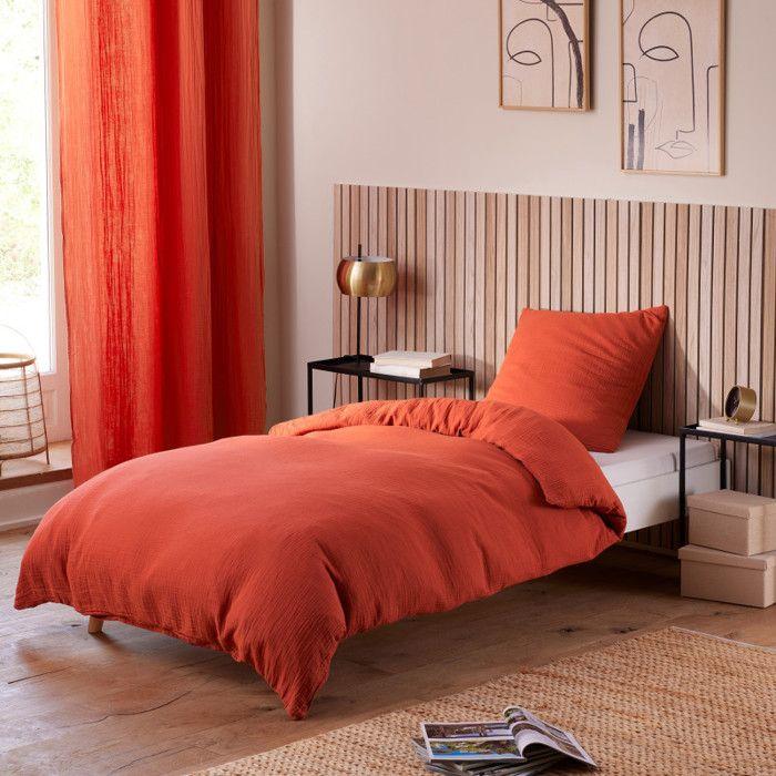 Complete 3-piece "Noah" Cotton Gauze 140 X 200 for Single Bed - Noah Terracotta