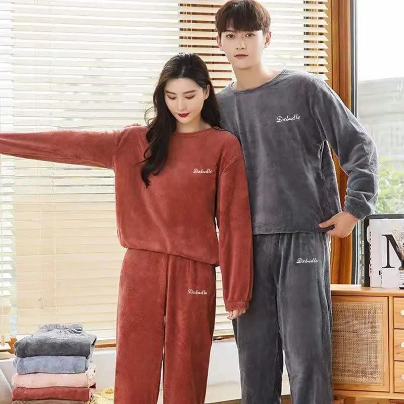 Утепленная пижама из кораллового флиса с подкладкой, новая ночная рубашка для женщин, осенне-зимний теплый комплект из двух предметов для сна, домашняя одежда