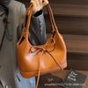 Versatile Bow Underarm Big Bag Women's 2025 New Fashion Oil Wax Leather Commuter Bag Retro Texture Tote Bag