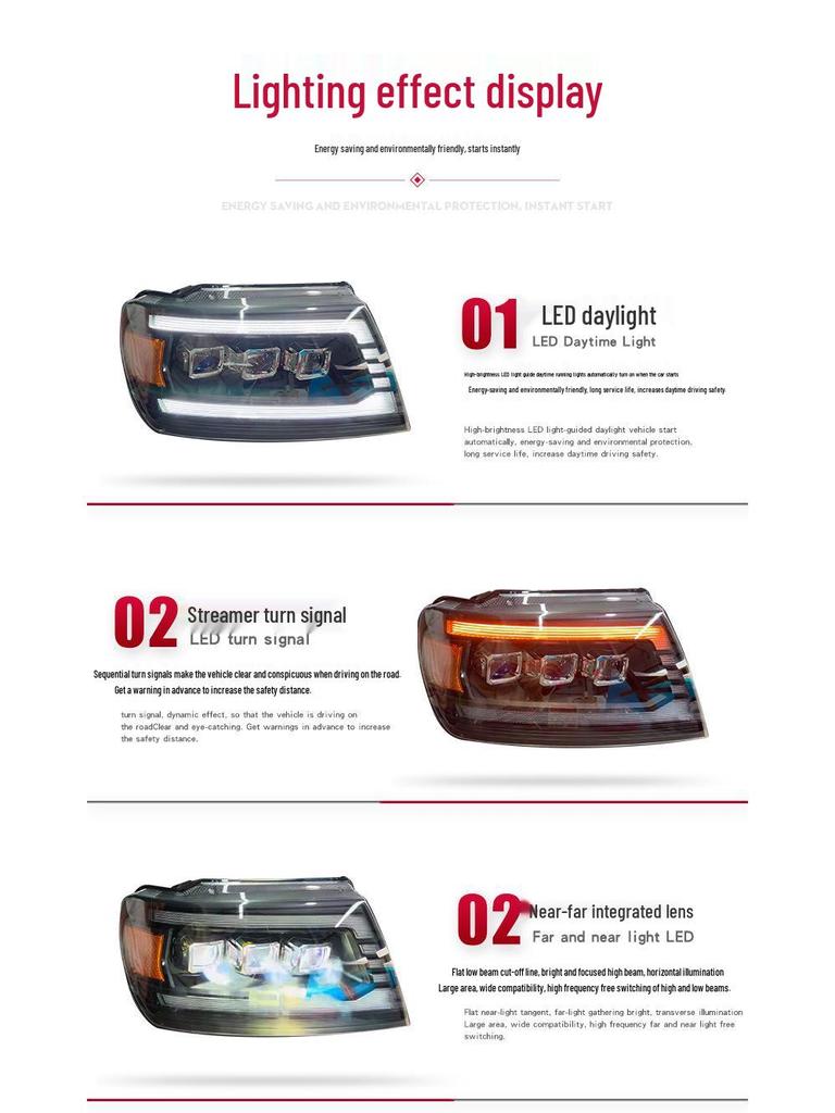 Совместимость с светодиодными прожекторными фарами со светодиодными ходовыми огнями для Jeep Grand Cherokee 1999-2004