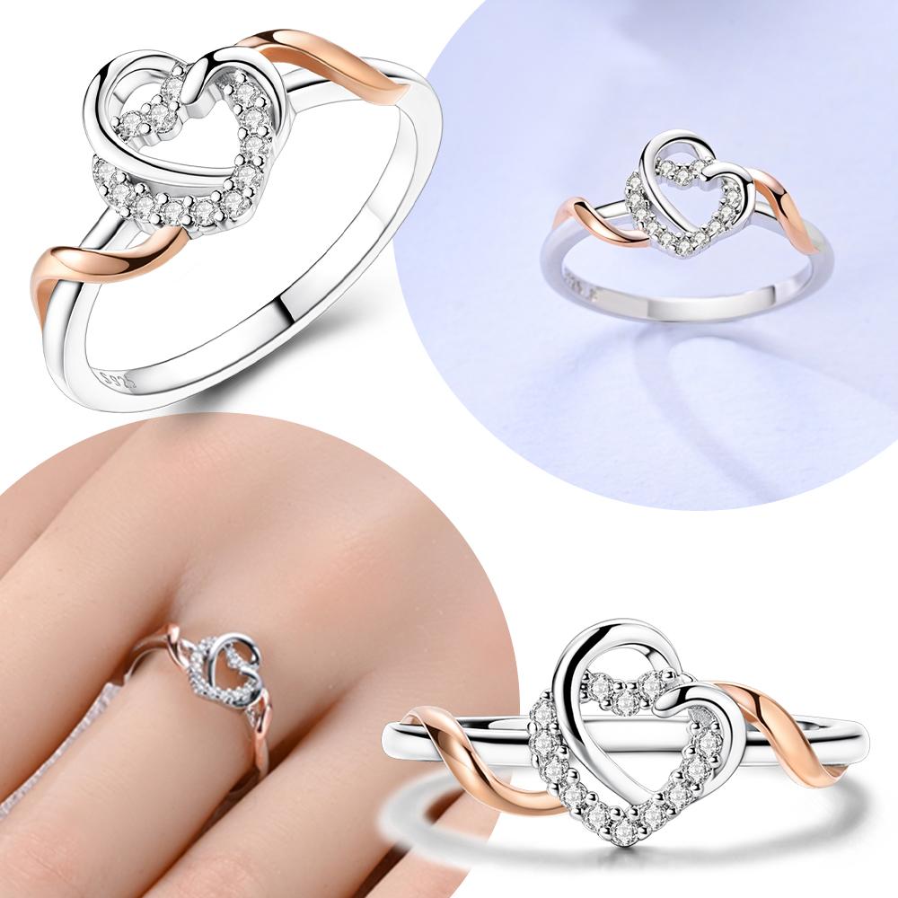 Authentic copper Love Heart Twining Rings Delicate Womans Girlfriend Anniversary Gift Wedding Ring High Quality