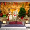 Christmas Fireplace and Snow Wall Hanging Merry Christmas Tapestry Home Decor Christmas Gifts Printed Tapestry