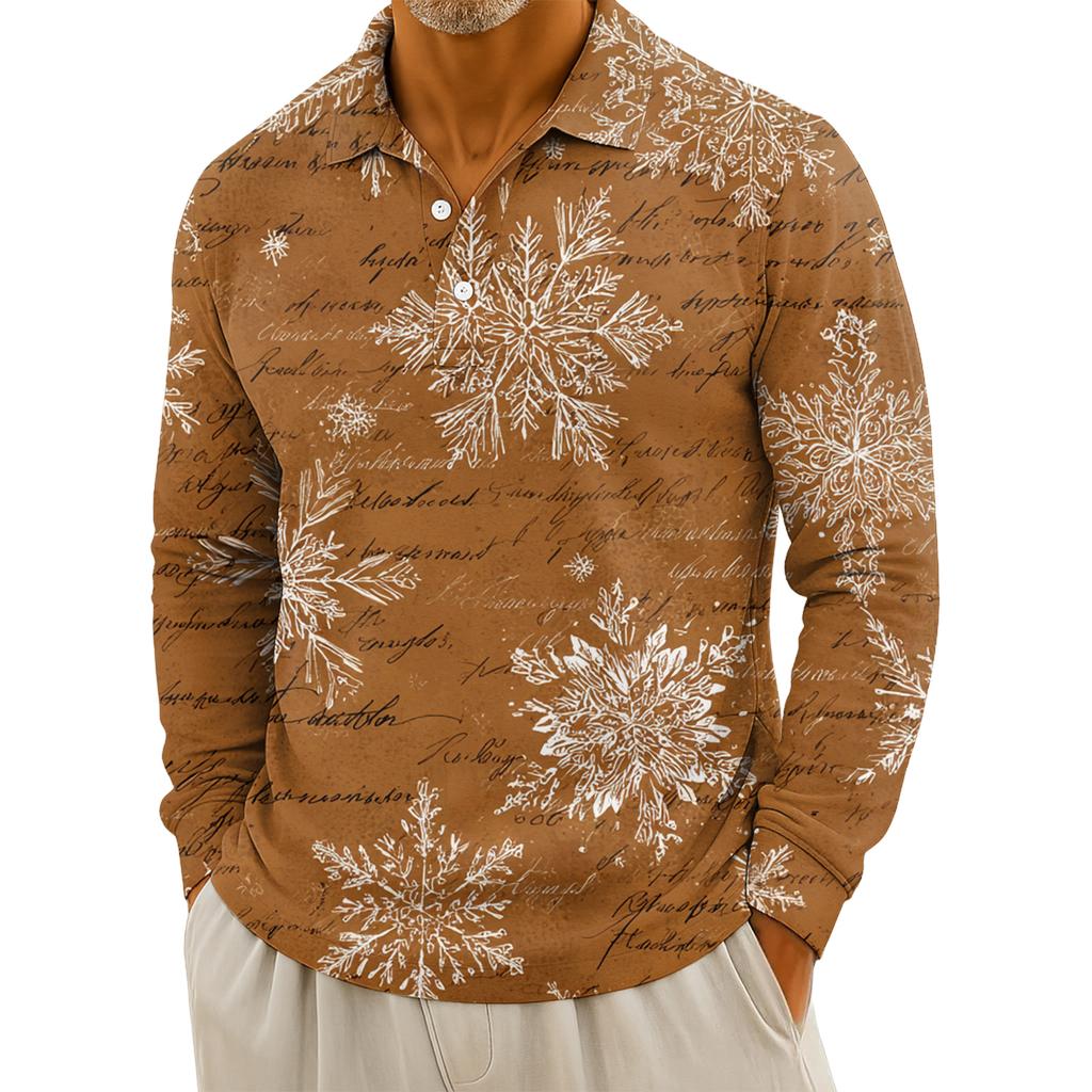 Мужская повседневная рубашка с длинным рукавом на пуговицах с рождественским принтом