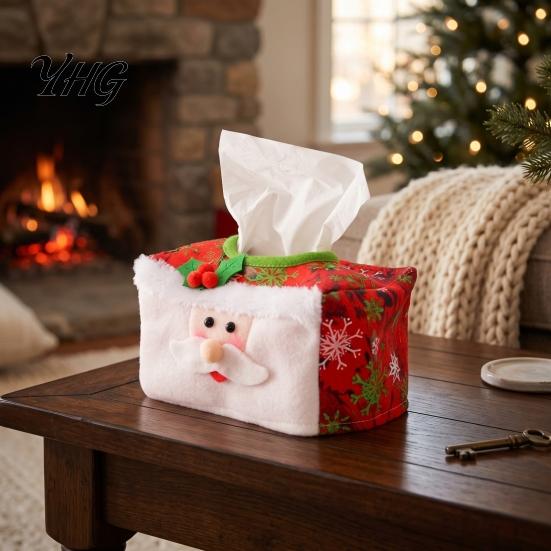 Festive Table Centerpiece Christmas Tissue Box Cover, Santa Face Holiday Napkin Dispenser Sleeve, Non-Woven Fabric Party Decoration Holder for