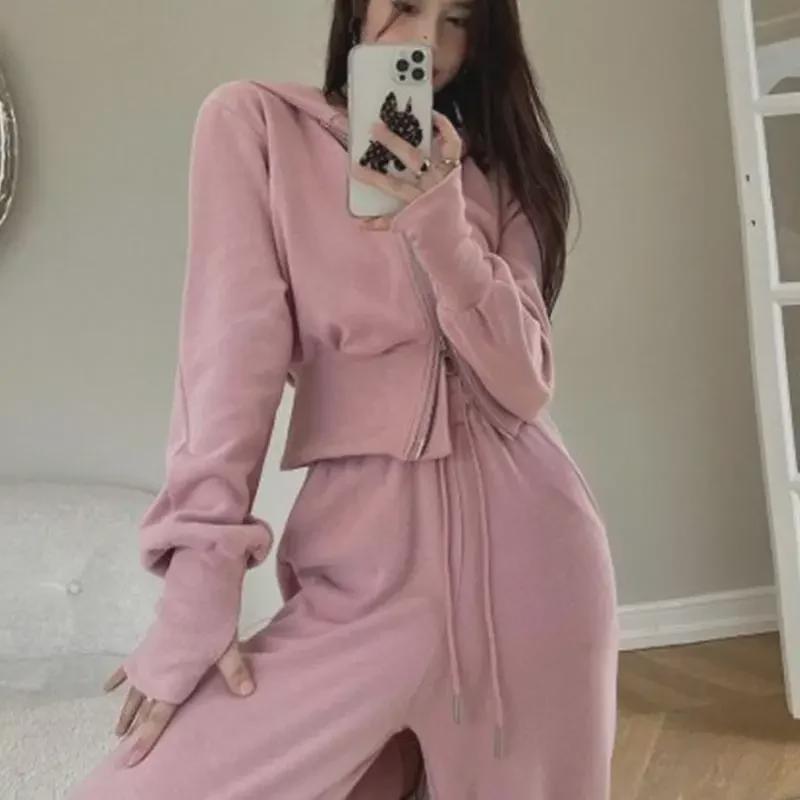 Women's Spring & Autumn Korean Style Hooded Sweater Set - Casual Slim-Fit, Loose Sportswear, Perfect for Students