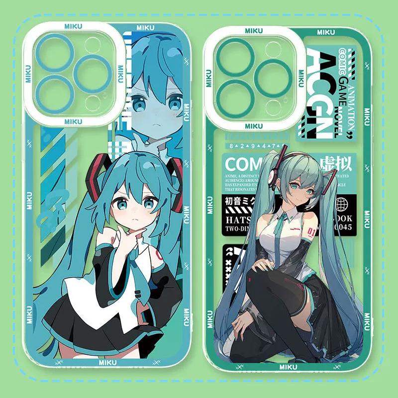 Милый Мультяшный Чехол Hatsune Miku Ударопрочный для iPhone 17 Air 16 E 15 14 Plus 13 12 Mini 11 Pro Max Моющийся Силиконовый Боковой Чехол