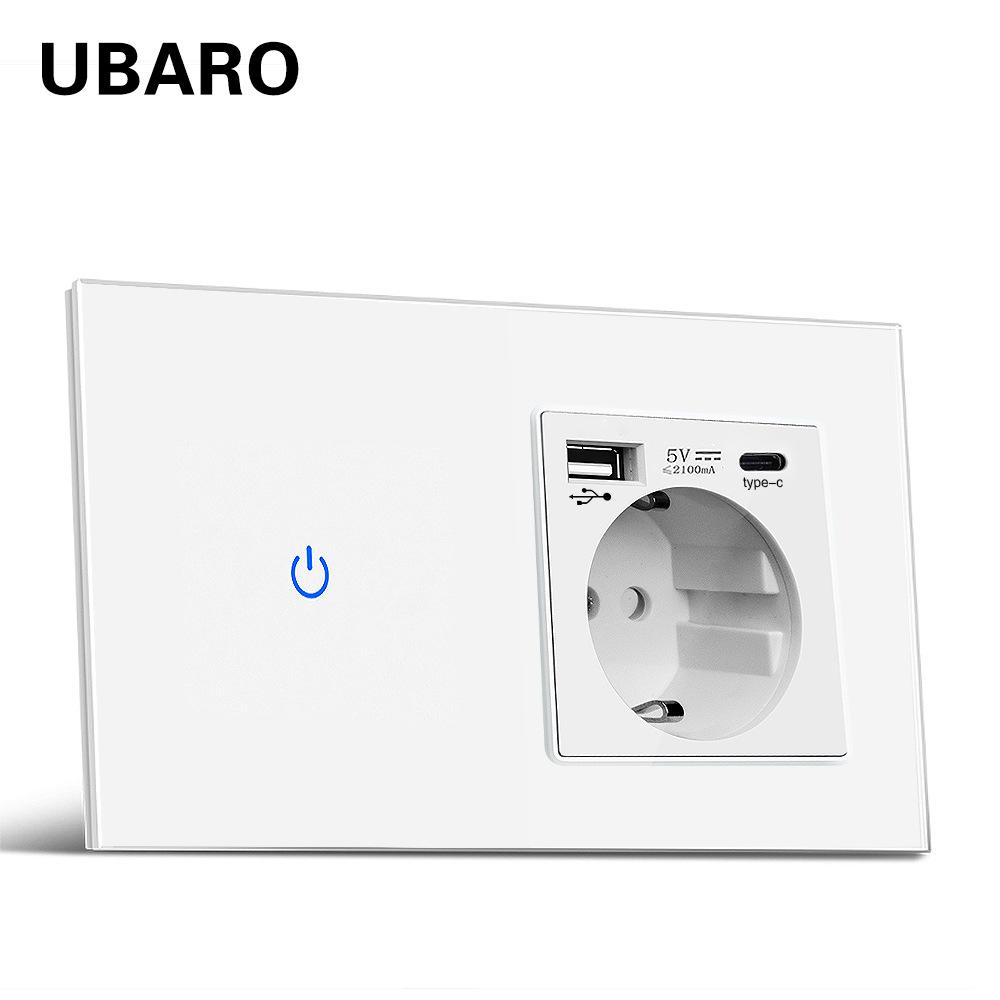 Сенсорный выключатель со стеклянной панелью Европейский стандарт Скрытая комбинация зарядной розетки TYPEC 220В KTY