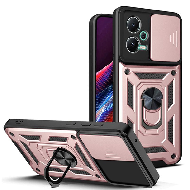 Чехол для Poco X5 Pro 5G, роскошный противоударный бронированный чехол для слайд-камеры для Xiaomi Poko Little X5 X5 X5 Pro X5pro, стальное кольцо-держатель, защитная жесткая задняя крышка из ПК