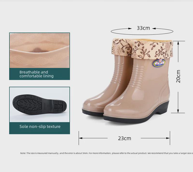 Women's Waterproof Mid-Tube Winter Rain Boots - Non-Slip, Velvet-Lined, Fashionable, Thickened for Warmth