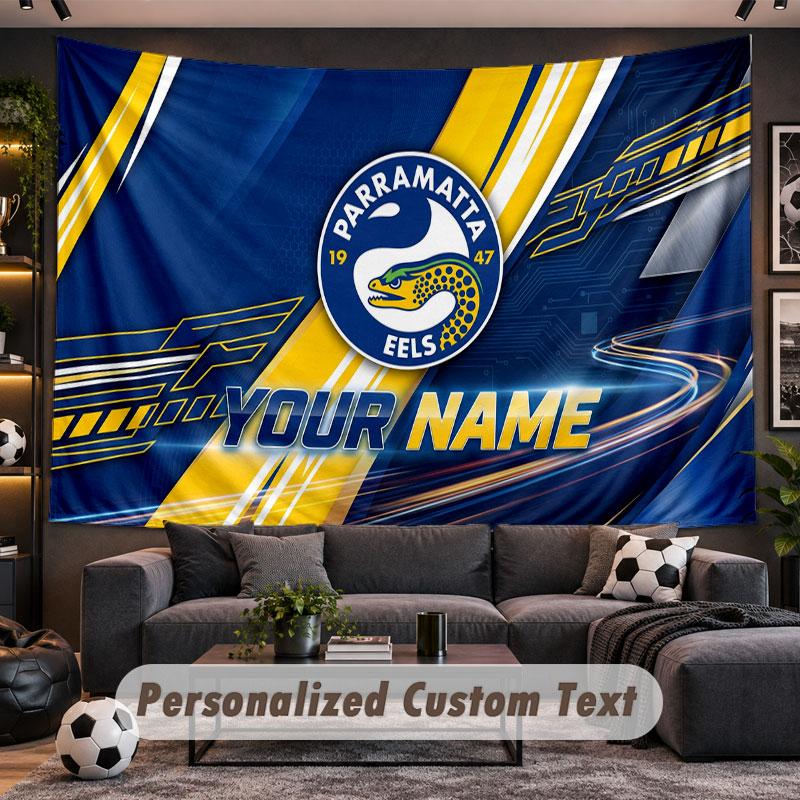 Wall Hanging Tapestry Custom NameParramatta Eels Pattern Personalized Printed Fabric Wall Decor