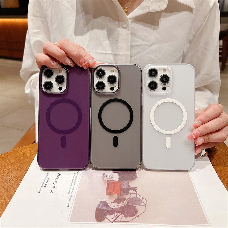 Роскошный высококачественный матовый полупроницаемый чехол для телефона с магнитной присоской и беспроводной зарядкой. Подходит для iPhone 14, 13, 12, 11 Pro Max. Чехлы против падения.