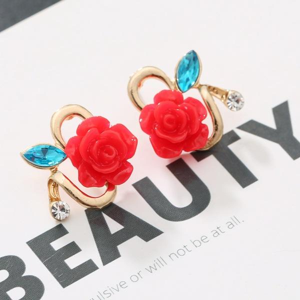 1 Pair Fashion Ladies Earrings Shiny Lucky Party Rose Earrings Dual-use Flower