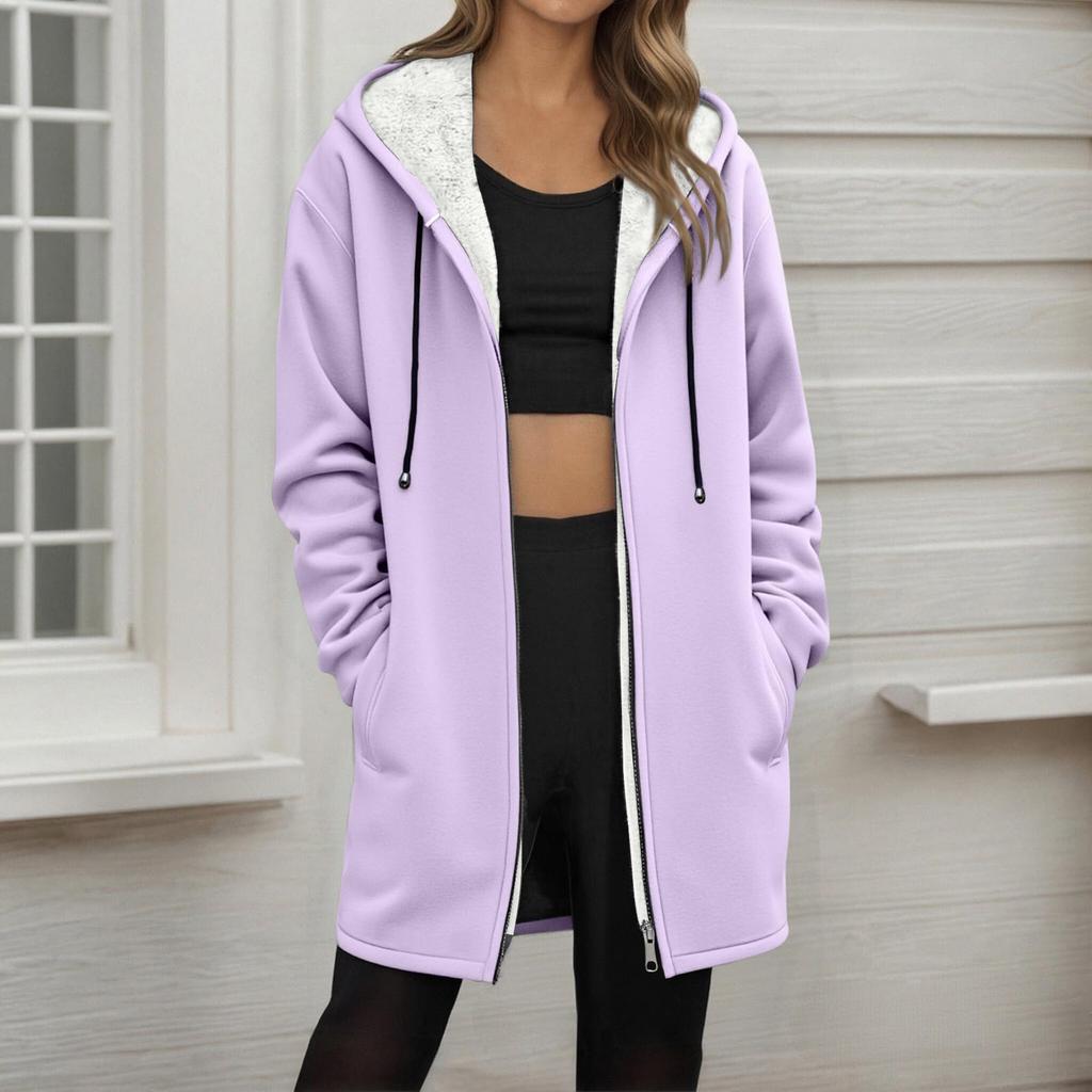 Женский модный свободный кардиган на молнии с флисовым капюшоном